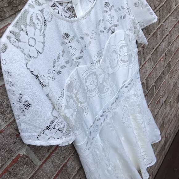 TOPSHOP Ivory/Cream Short Sleeve Floral Lace Dress | M - Picture 7 of 16